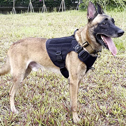 ICEFANG Tactical Dog Harness, X-Large Size,2X Metal Buckle,Working Dog MOLLE Vest with Handle,No Pulling Front Leash Clip,Hook and Loop Panel (Black,XL (Pack of 1)) - color: Black, size: X-Large (Pack of 1)