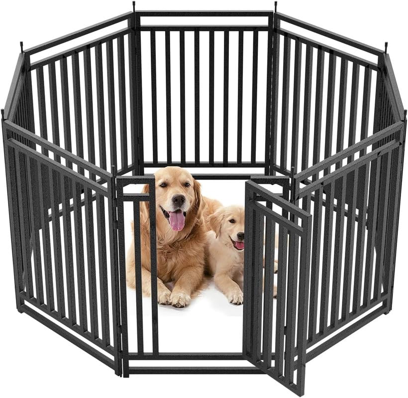 Dog Playpen Dog Fence Outdoor for Yard 40" H with 8 Panels Sturdy Portable Puppy Playpen for Indoor Outdoor RV Camping Use - Black Silver - style: 8 Panels