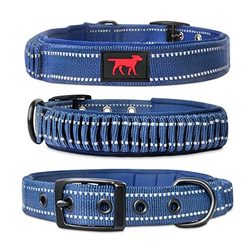 Tuff Pupper Heavy Duty Dog Collar with Handle | Ballistic Nylon Heavy Duty Collar | Padded Reflective Dog Collar with Adjustable Stainless Steel Hardware | Convenient Sizing for All Breeds - color: Midnight Blue, size: Medium/Large (14 - 18" Neck)