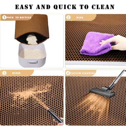 HCY&WLD Cat Litter Mat, Honeycomb Double Layer Cat Litter Trapping Mat, Waterproof Urine Proof Non-Slip, Scatter Control, Less Waste, Easier to Clean (Brown, 35" X 24") - color: Brown