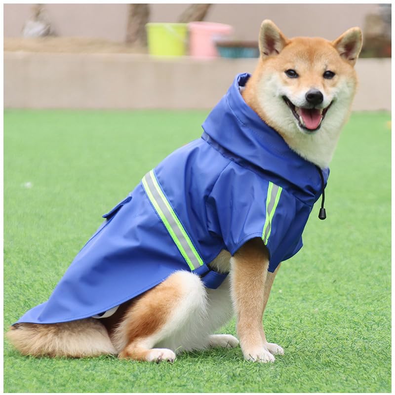 Pet Dog Raincoat Water Repellent Reflective Lightweight with Adjustable Hood for Small Medium Large Dogs (Blue,L)
