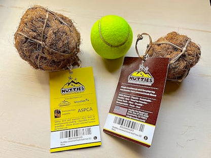 Nutties for Dogs - Natural Coconut Fiber Ball Toy and Magic Toothbrush - 2 Sizes (Large) - size: Large