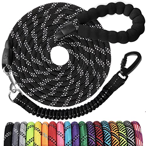Long Dog Leash 10 FT: Heavy Duty Rope Leashes for Dogs Training with Swivel Lockable Hook Reflective Threads Bungee and Padded Handle - Dog Lead for Large Small Medium Dogs Outside Walking Hiking - color: Black, size: 10ft*1/3''