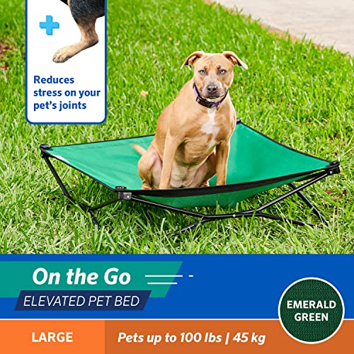 Coolaroo On-The-Go Elevated Dog Bed - Foldable Pop-Up Travel Dog Bed with Breathable, Moisture-Resistant Fabric, Carry Bag Included, Lightweight & Portable, Emerald Green, Large - color: Emerald Green, style: Large