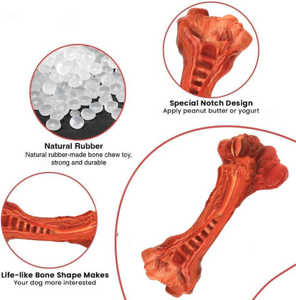 Dog Chew Toy - Natural Rubber Dog Toy, Beef Flavor – Dog Toys for Medium & Large Dogs - Bone-Shaped Chew for Dental Health - Indoor and Outdoor Play