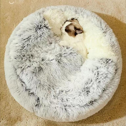 Cat Bed Round Fluffy Hooded Cat Bed Cave, Anti-Anxiety Cave Bed with Hooded Blanket, Cozy Cuddler Luxury Puppy Pet Bed, Anti-Slip Bottom and Machine Washable (Grey, Large) - color: Grey, size: Large