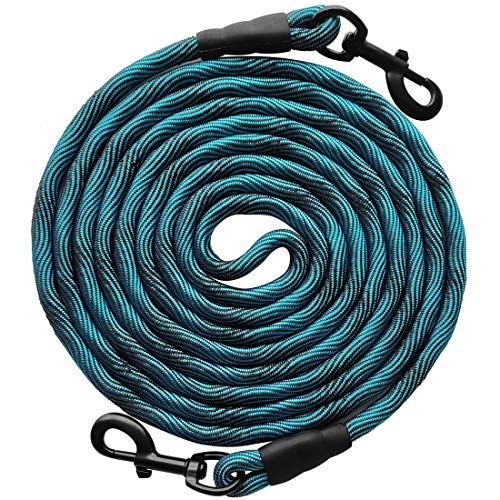 Tie-Out Check Cord Long Rope Dog Leash, 8ft 12ft 20ft 30ft 50ft 75ft Outdoor Dog Tether for Yard- Large Medium Dogs Training, Playing, Camping, or Backyard (12ft, Blue Black) - color: Blue Black, size: 12 Foot