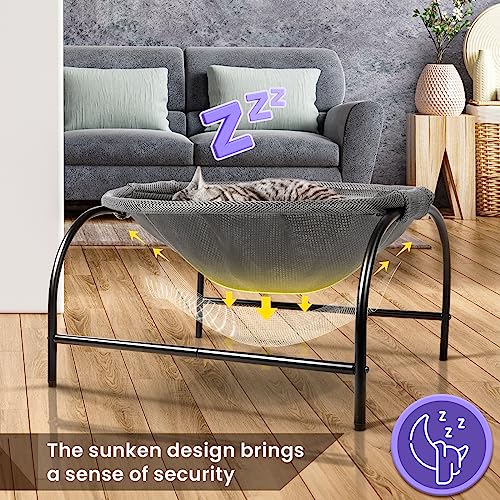 JUNSPOW Cat Bed [Large Size] Dog Bed Pet Hammock Bed Free-Standing Cat Sleeping Cat Supplies Pet Supplies Whole Wash Stable Structure Detachable Excellent Breathability Easy Assembly - color: Grey, size: 22.0"L x 21.3"W x 11.0"Th (Mesh)
