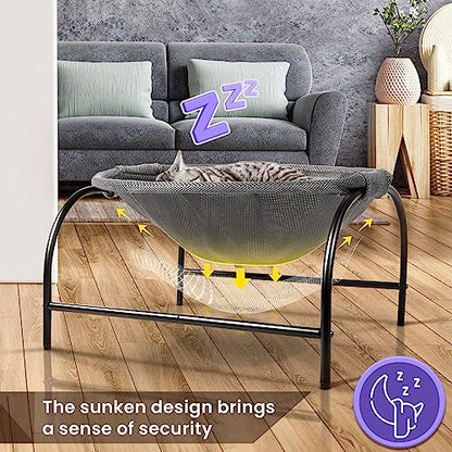 JUNSPOW Cat Bed [Large Size] Dog Bed Pet Hammock Bed Free-Standing Cat Sleeping Cat Supplies Pet Supplies Whole Wash Stable Structure Detachable Excellent Breathability Easy Assembly - color: Grey, size: 22.0"L x 21.3"W x 11.0"Th (Mesh)