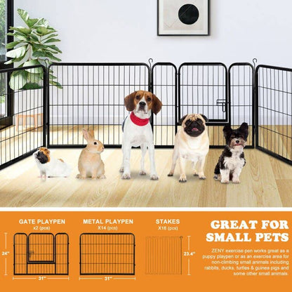 ZENY Dog Playpen 24 Inch 16 Panels, Heavy Duty Pet Dog Pen Indoor, Metal Dog Fence with Doors, Foldable Animal Outdoor Exercise Pen for Yard, RV, Camping