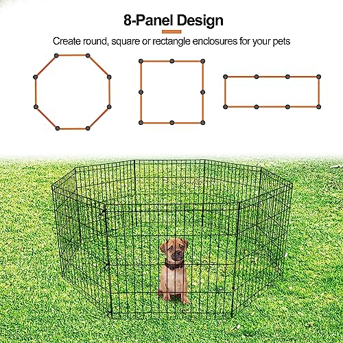 Foldable 24/30/36/42/48 Inch Metal Exercise Dog Play Pen Indoor Outdoor Playpen for Small Animals 8 Panel Pet Fence for Home Yard Camping