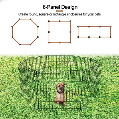 Foldable 24/30/36/42/48 Inch Metal Exercise Dog Play Pen Indoor Outdoor Playpen for Small Animals 8 Panel Pet Fence for Home Yard Camping