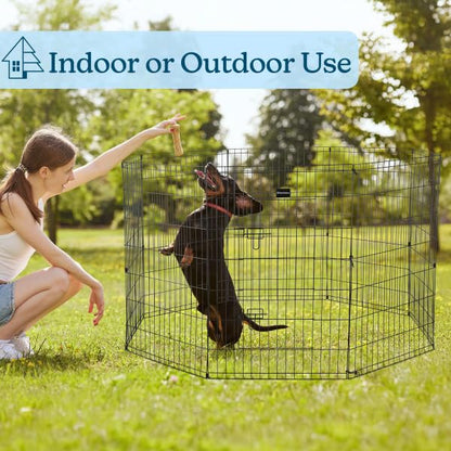 Dog Playpen - Foldable Metal Exercise Puppy Play Pen with Eight 24x42in Extra-Tall Panels and Gate - Indoor/Outdoor Dog Fence with Fabric Bottom for Dogs, Cats or Small Animals by PETMAKER (Black) - size: 24" x 42"