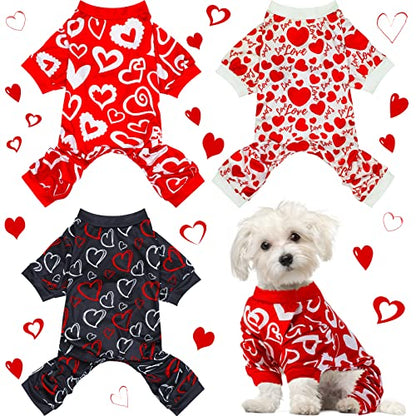 Weewooday 3 Piece Dog Pajamas Dog Bodysuit & Jumpsuit Set, Heart Pattern Puppy Clothes for Puppy & Cat(M(fit 5.5-7.7lbs)) - size: M(fit 5.5-7.7lbs)