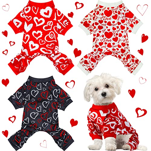 Weewooday 3 Piece Dog Pajamas Dog Bodysuit & Jumpsuit Set, Heart Pattern Puppy Clothes for Puppy & Cat(M(fit 5.5-7.7lbs)) - size: M(fit 5.5-7.7lbs)