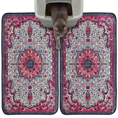 Hompet Cat Litter Mat 2 Pack, 18x28 Machine Washable Trapping Mats for Cats, Super Absorbent & Urine-Proof Cat Litter Box Mat for Floor, Waterproof & Non Slip Kitty Litter Rug - color: Rose Pink Mandala, size: 18x28 Inch (Pack of 2)
