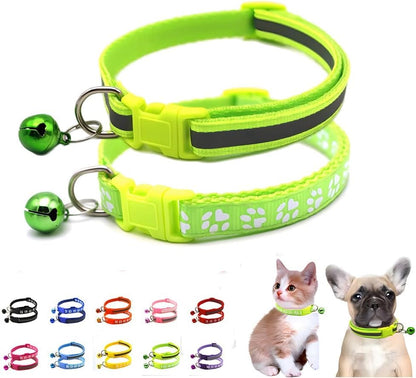 Cat Collar with Bell, 2-Pack Basic & Reflective Cat Collar with Bells for XXS Xs Small Pet Dogs Boy Tiny Kitten Girls Animal,Neck 7-12 Inch (Light Green, Neck 7-12") - color: Light Green