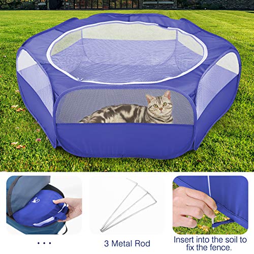 Pawaboo Small Animals Playpen, Waterproof Small Pet Cage Tent with Zippered Cover, Portable Outdoor Yard Fence with 3 Metal Rod for Chick/Kitten/Puppy/Guinea Pig/Rabbits/Hamster/Chinchillas,Indigo - color: H-Indigo