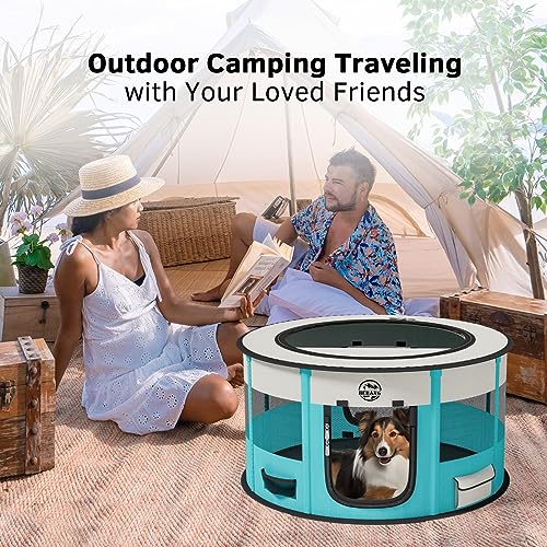 Dog Playpen Puppy Play Pen Indoors Pet Crate Small Dog Cage Portable Foldable Cat Kennel for Kitten Hamster Rabbit Bunny Guinea Pig with Collapsible Food Bowl Carrying Case - color: Cyan, style: S