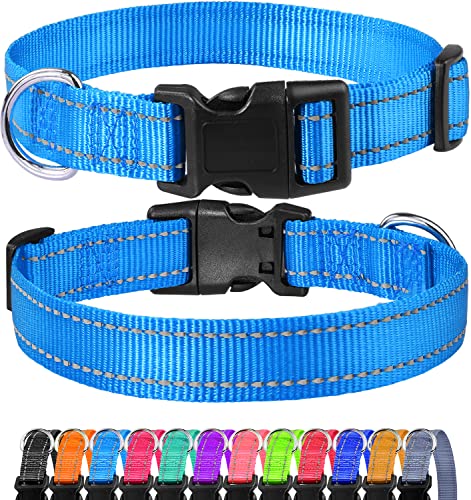 Reflective Dog Collar, Sturdy Nylon Collars for Puppy and Extra Small Girl and Boy Dogs, Adjustable Dog Collar with Quick Release Buckle,SkyBlue,5/8" Width - color: Skyblue, size: X-Small Plus (Pack of 1)