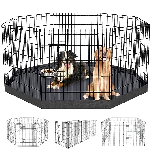 Dog Pen Pet Playpen Dog Fence Indoor Foldable Metal Wire Exercise Puppy Play Yard Pet Enclosure Indoor Outdoor 8 Panels 30 Inch with Bottom Pad/Top Cover - style: Playpen + bottom pad