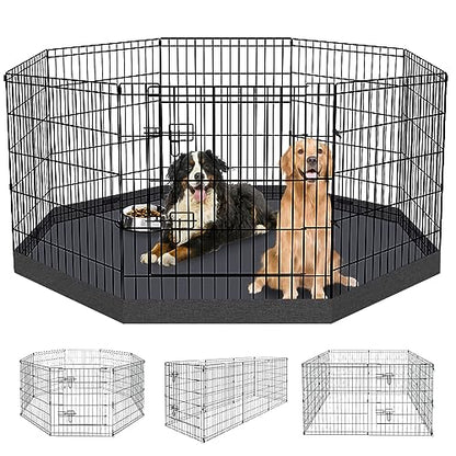 Dog Pen Pet Playpen Dog Fence Indoor Foldable Metal Wire Exercise Puppy Play Yard Pet Enclosure Indoor Outdoor 8 Panels 30 Inch with Bottom Pad/Top Cover - style: Playpen + bottom pad