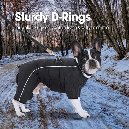 Four Legged Dog Winter Coat for Small Dogs, Warm Puppy Onesie Clothes Christmas, Reflective Turtleneck Dog Jacket with Buckles & D-Rings, Puffer Cold Weather Coat Zipper - color: Dark Grey, size: X-Small