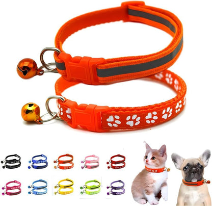 Cat Collar with Bell, 2-Pack Basic & Reflective Cat Collar with Bells for XXS Xs Small Pet Dogs Boy Tiny Kitten Girls Animal,Neck 7-12 Inch (Orange, Neck 7-12") - color: Orange