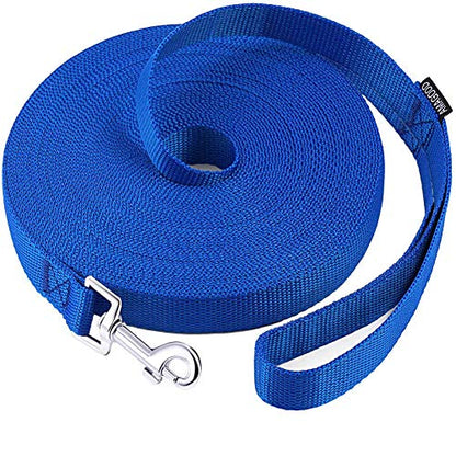 AmaGood Dog/Puppy Obedience Recall Training Agility Lead-15 ft 20 ft 30 ft 50 ft Long Leash-for Dog Training,Tie Out,Play,Safety,Camping (30 feet, Blue) - color: Blue, size: 30 Foot (Pack of 1)
