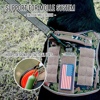 Tactical Dog Harness for Medium & Large Dogs, Woodland Camo Adjustable No-Pull Control with Handle, Heavy Duty Reflective Vest - Size M - color: Woodland Camo, size: Medium