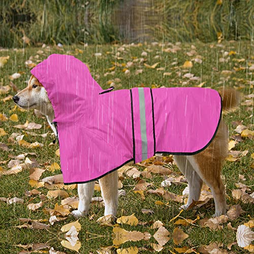 Dog Raincoat, Waterproof Coat with Hood Reflective Pet Rain Jacket with Leash Hole, Lightweight Dog Slicker Poncho for Walking (Pink, XX-Large) - color: Pink, size: XX-Large