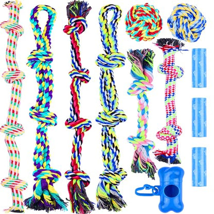 12 Pack Dogs Rope Toys for Large/Medium/Small Aggressive Chewers, Tough Cotton Dental Rope Toys Kit, Heavy Duty Dog Tug of War Toy for Chewing, Playing, Teething, Teeth Cleaning, Tossing and Catching - size: 12pc