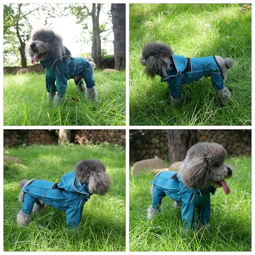 LOVELONGLONG Waterproof Dog Raincoat with Removable Hood – Outdoor Full Body Dog Jacket, Windproof Snowproof Shell Suit – All Season Pet Rain Gear Ocean Teal XXS - color: Ocean Teal, size: XXS (Back 9")