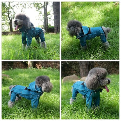 LOVELONGLONG Waterproof Dog Raincoat with Removable Hood – Outdoor Full Body Dog Jacket, Windproof Snowproof Shell Suit – All Season Pet Rain Gear Ocean Teal XXS - color: Ocean Teal, size: XXS (Back 9")