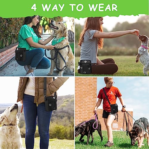 Dog Treat Pouch - 3 Ways to Wear Treat Pouches for Pet Training and 2 Pieces Clicker Taining for Dogs, Dog Training Treat Pouch Bag and Dog Clicker for Training with Waist Belt Shoulder Strap - Paws - color: Pas Pattern