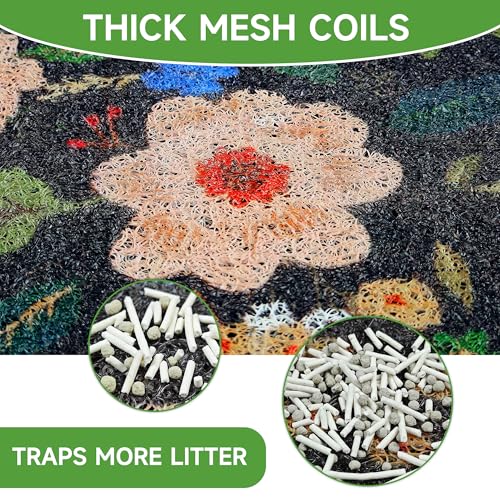 Cat Litter Mat, 35" x 23" Litter Box mat, Traps 100% Litter, Non-Slip Kitty Litter Trapping mats, Large Cute Litter mat, Easy Clean for Scatter Control, Bohe cat Food mat, Urine Waterproof - color: Black Garden, size: Large（35"x23"）