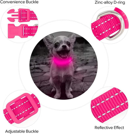 BSEEN Light Up Dog Collar - Reflective LED Dog Collar Rechargeable Glowing Pet Collar for Puppies & Cats, Safety Dog Lights for Night Walking (Pink) - color: Pink
