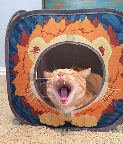 Kitty City Safari Jungle Cat Play Set, Collapsible Pop-Up Cat Toys Combo with Cube, Tunnel & Hideout, Interactive Indoor Cat Playhouse for Exercise, Hiding & Lounging - color: A) Safari Jungle Play Combo
