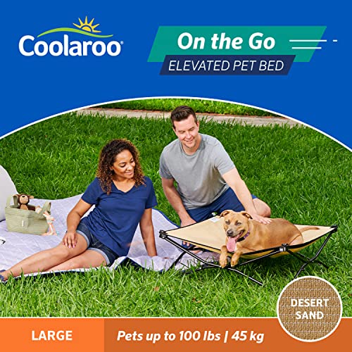 Coolaroo On-The-Go Elevated Dog Bed - Foldable Pop-Up Travel Dog Bed with Breathable, Moisture-Resistant Fabric, Carry Bag Included, Lightweight & Portable, Desert Sand, Large - color: Desert Sand, style: Large