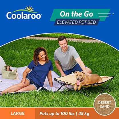Coolaroo On-The-Go Elevated Dog Bed - Foldable Pop-Up Travel Dog Bed with Breathable, Moisture-Resistant Fabric, Carry Bag Included, Lightweight & Portable, Desert Sand, Large - color: Desert Sand, style: Large