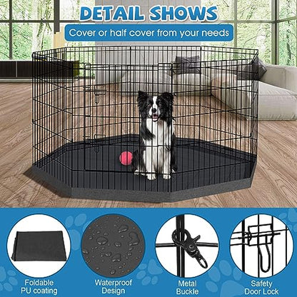 Dog Pen Pet Playpen Dog Fence Indoor Foldable Metal Wire Exercise Puppy Play Yard Pet Enclosure Indoor Outdoor 8 Panels 30 Inch with Bottom Pad/Top Cover - style: Playpen + bottom pad