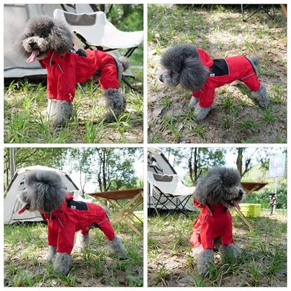 LOVELONGLONG Waterproof Dog Raincoat with Removable Hood – Outdoor Full Body Dog Jacket, Windproof Snowproof Shell Suit – All Season Pet Rain Gear Red XXS - color: Red, size: XXS (Back 9")