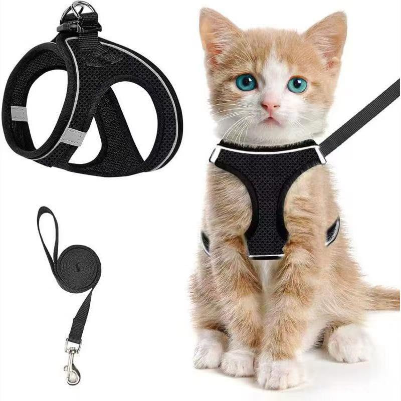 Dog Harness and Leash Set, No Pull Soft Mesh Pet Harness, Reflective Adjustable Puppy Vest for Dogs/Cats - color: Black, size: Medium