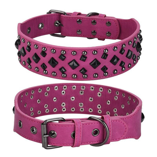 Spiked Dog Collar, PU Leather, Durable, Studded, Decorative, Large, for Rottweiler, Bulldog, American Bully (Hot Pink1, S (17.3-20.5inch)) - color: Hot Pink1, size: S (17.3-20.5inch)