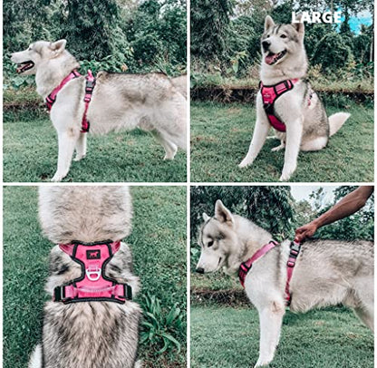 Tuff Pupper No Pull Easy Walk Dog Harness | Heavy Duty Pet Vest | Front & Back Leash Clips | Strong Safety Handle | Reflective Anti Pull Vest | Comfortable Padded Escape Proof Harness (Large, Pink) - color: Hot Pink, size: Large (Neck: 18-26" , Chest: 21-