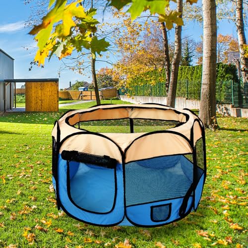 Pet Cat Playpen for Indoor Cats,Puppy Small Dog Cat Tent Crates Cage,Portable Pet Dog Playpen,29x29x16,Blue/Beige,1Pack - color: F2916 Blue