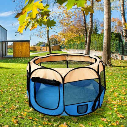 Pet Cat Playpen for Indoor Cats,Puppy Small Dog Cat Tent Crates Cage,Portable Pet Dog Playpen,29x29x16,Blue/Beige,1Pack - color: F2916 Blue