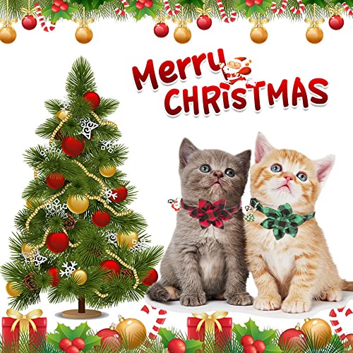 ADOGGYGO Christmas Cat Collars with Flower Bell, 2 Pack Breakaway Cat Christmas Collar with Removable Floral, Red Green Plaid Flower Collars for Cats (Red&Green-2) - color: Red&Green