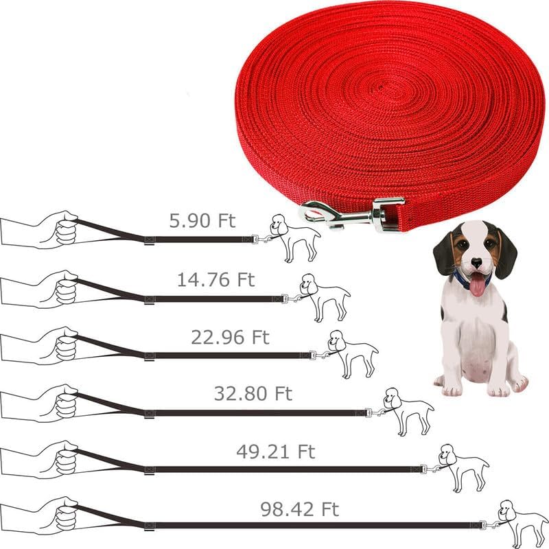 Dog Leash - Heavy Duty Nylon Long Dog Training Leash, Obedience Recall Training Agility Lead 6,15,23,33,50 & 100 FT (Black, 15ft/4.5m) - color: Black, size: 15ft/4.5m