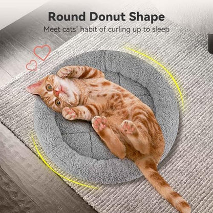 Small Cat Bed Mat with Surrounding Pillow, 11.81" Round Pet Cushion for Cats Puppy Rabbits Curling Sleep, Indoor Furniture/Carrier/Crate Pet Self Warming Pad, Washable, Small - color: Round S (11.81 inch)